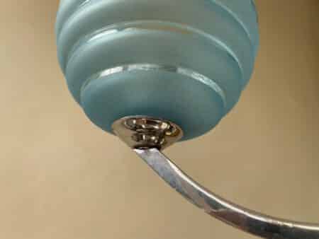 Plafondlamp 4 arms blauwe bollen verchroomd messing art deco jaren 30 - Afbeelding 13