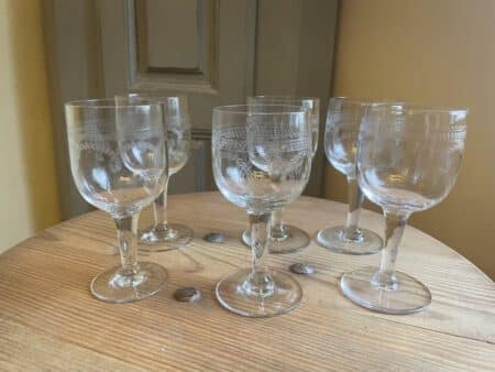 6 x 19e eeuwse hand gegraveerd Wijnglazen Glazen - Afbeelding 6