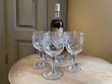 6 x 19e eeuwse hand gegraveerd Wijnglazen Glazen - Afbeelding 8