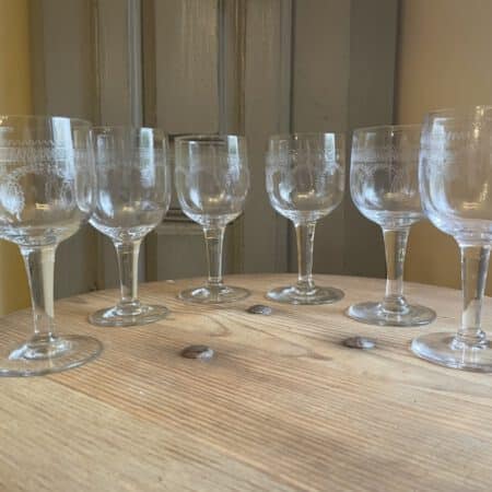 6 x 19e eeuwse hand gegraveerd Wijnglazen Glazen
