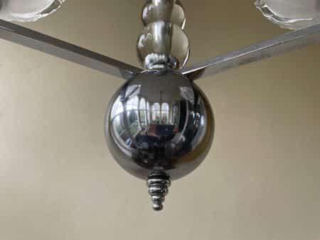 Lamp Art Deco 1930 3 arms Matglazen schalen Verchroomd Frans - Afbeelding 12