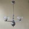 Plafondlamp Lamp Art Deco 1930 3 arms Matglazen schalen Verchroomd Frans - Afbeelding 11