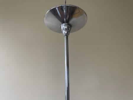 Lamp Art Deco 1930 3 arms Matglazen schalen Verchroomd Frans - Afbeelding 6