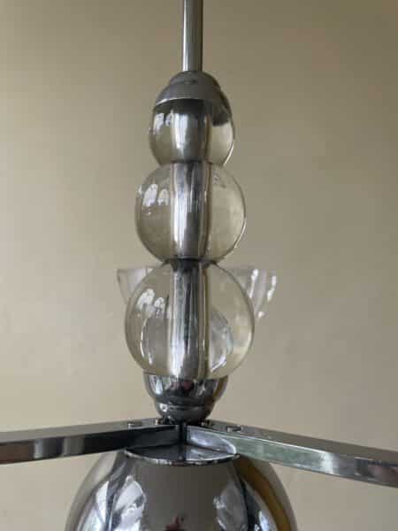 Lamp Art Deco 1930 3 arms Matglazen schalen Verchroomd Frans - Afbeelding 7