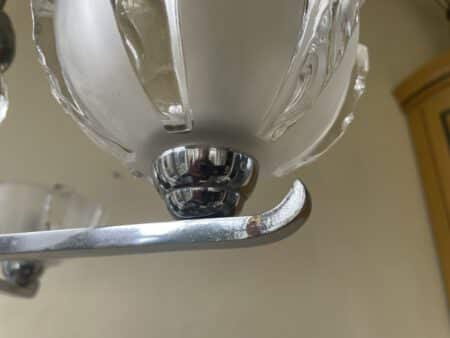 Lamp Art Deco 1930 3 arms Matglazen schalen Verchroomd Frans - Afbeelding 9