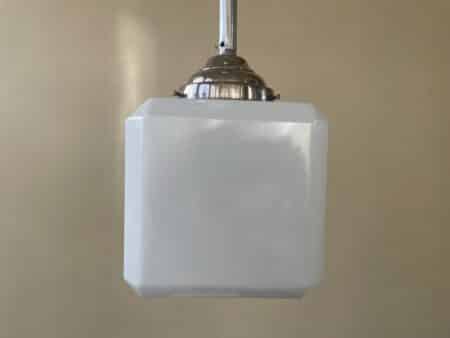 Lamp Hanglamp Kubus vorm art deco 1920 witglas - Afbeelding 5