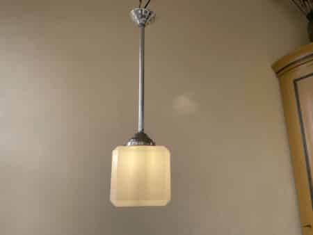 Lamp Hanglamp Kubus vorm art deco 1920 witglas - Afbeelding 8