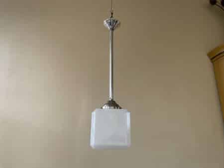 Lamp Hanglamp Kubus vorm art deco 1920 witglas