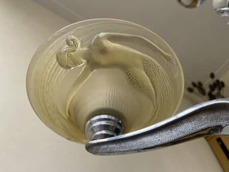 Plafondlamp Lamp  Art Deco 1930 Gele Schalen met Zeemeerminnen - Afbeelding 16