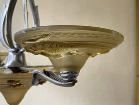 Plafondlamp Lamp  Art Deco 1930 Gele Schalen met Zeemeerminnen - Afbeelding 19