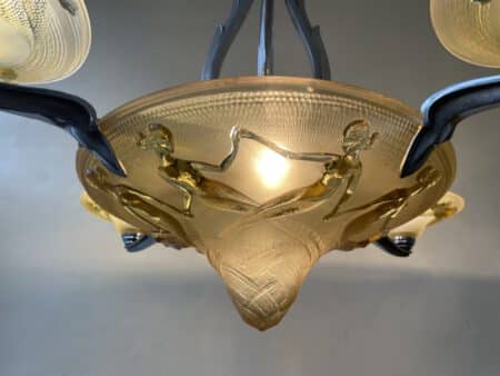 Plafondlamp Lamp  Art Deco 1930 Gele Schalen met Zeemeerminnen - Afbeelding 2