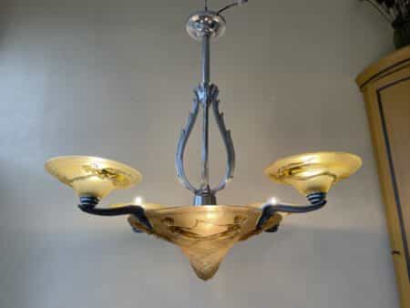 Plafondlamp Lamp  Art Deco 1930 Gele Schalen met Zeemeerminnen - Afbeelding 4