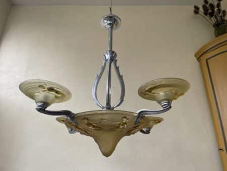 Plafondlamp Lamp  Art Deco 1930 Gele Schalen met Zeemeerminnen - Afbeelding 21