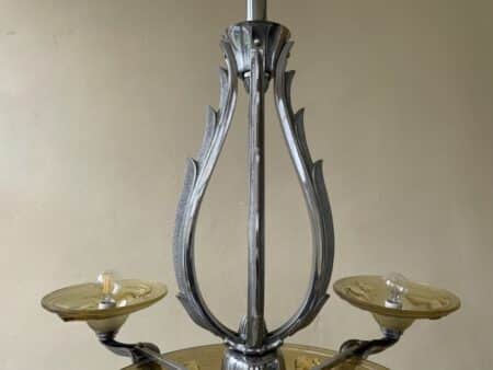 Plafondlamp Lamp  Art Deco 1930 Gele Schalen met Zeemeerminnen - Afbeelding 9