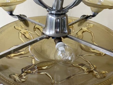 Plafondlamp Lamp  Art Deco 1930 Gele Schalen met Zeemeerminnen - Afbeelding 11