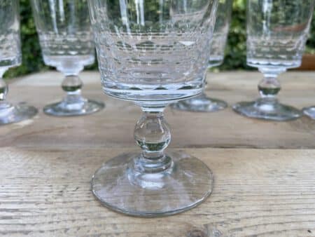6x 19e eeuwse Hand Geslepen Wijnglazen - Afbeelding 3