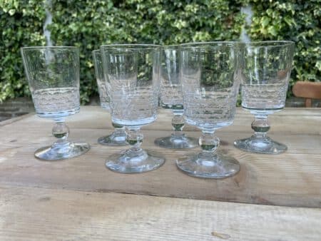 6x 19e eeuwse Hand Geslepen Wijnglazen - Afbeelding 9