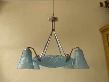 Plafondlamp Hanglamp Art Deco Degué 4 arms Blauw