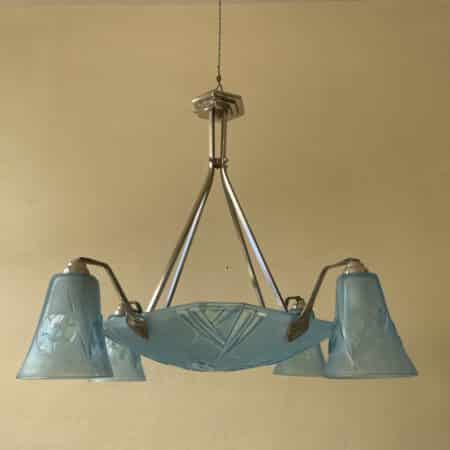 Plafondlamp Hanglamp Art Deco Degué 4 arms Blauw