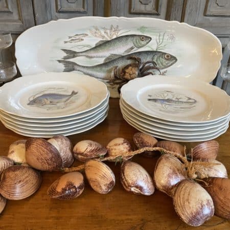 Porseleinen 12x  Borden 1 x Schaal Visdecoratie Limoges Foëcy
