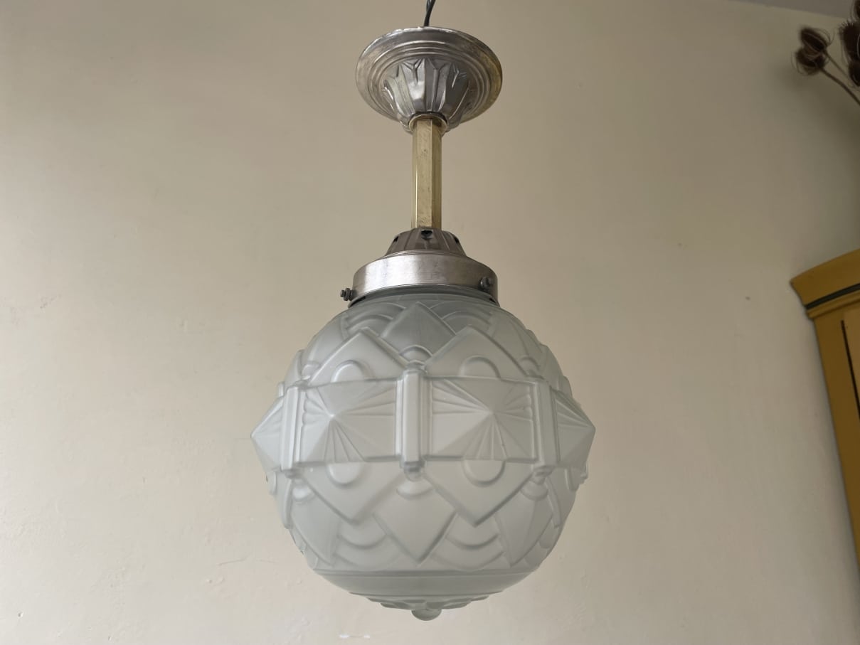 Lamp Hanglamp matglas Art Deco 1930 - Afbeelding 10