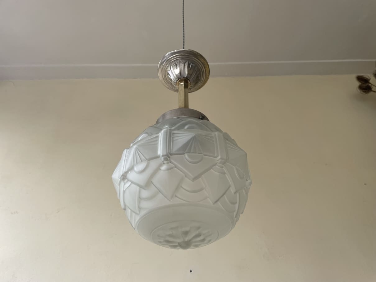 Lamp Hanglamp matglas Art Deco 1930 - Afbeelding 4