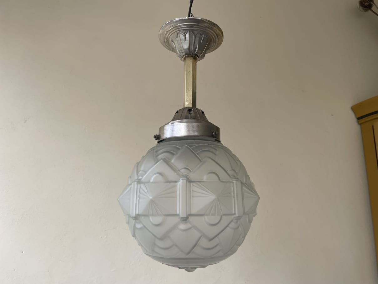 Lamp Hanglamp matglas Art Deco 1930